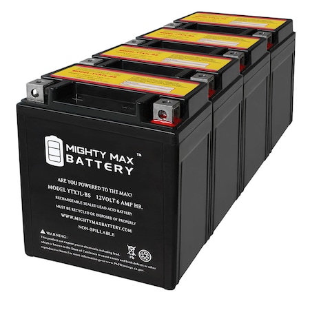 MIGHTY MAX BATTERY YTX7L-BS 12V 6Ah Battery Replacement for MBTX7U Motorcycle - 4PK MAX3860156